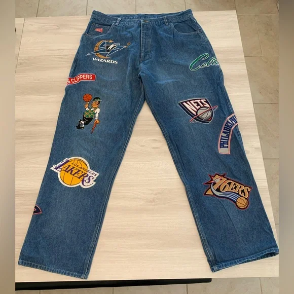 専用✅W38 90s UNK NBA team big Wappen denim Vintage UNK Jeans Mens 38X32 NBA Team Patches Y2K Pants